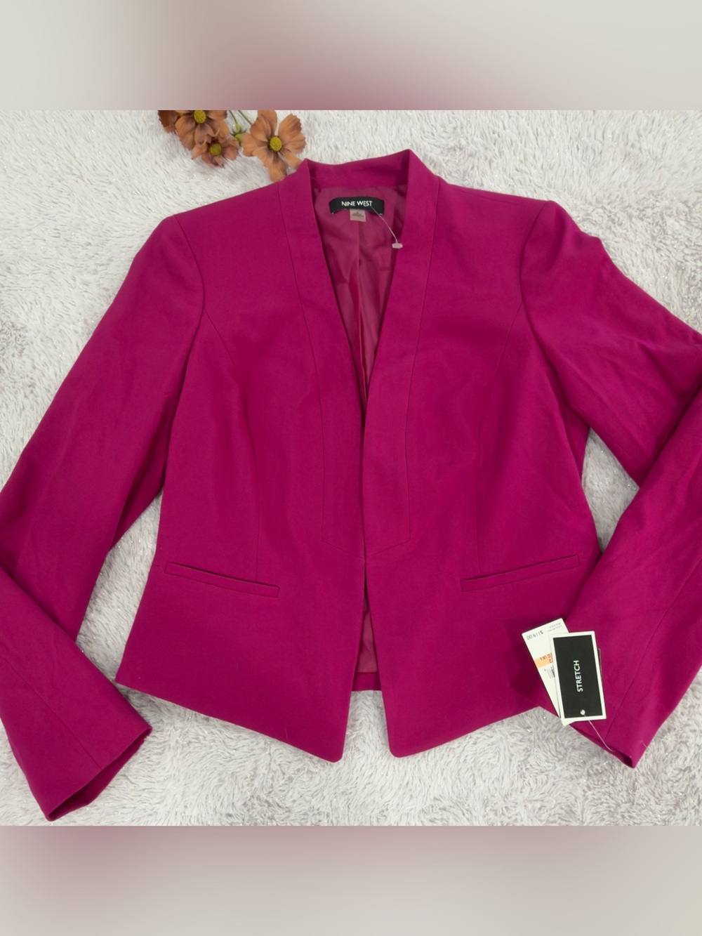 Nine West Fuchsia Collarless Tailored Blazer